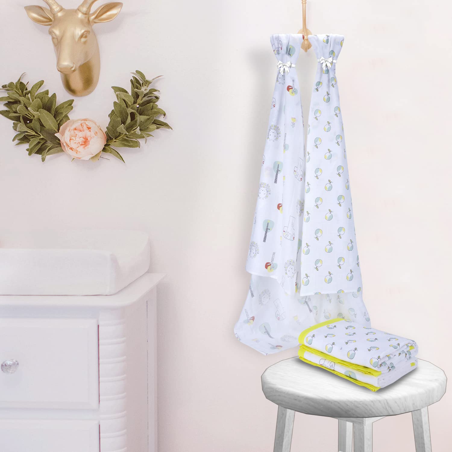 My Milestones 100% Cotton Muslin Baby Blanket - 4 Layered (43x43 inches) - Fruits Print 3