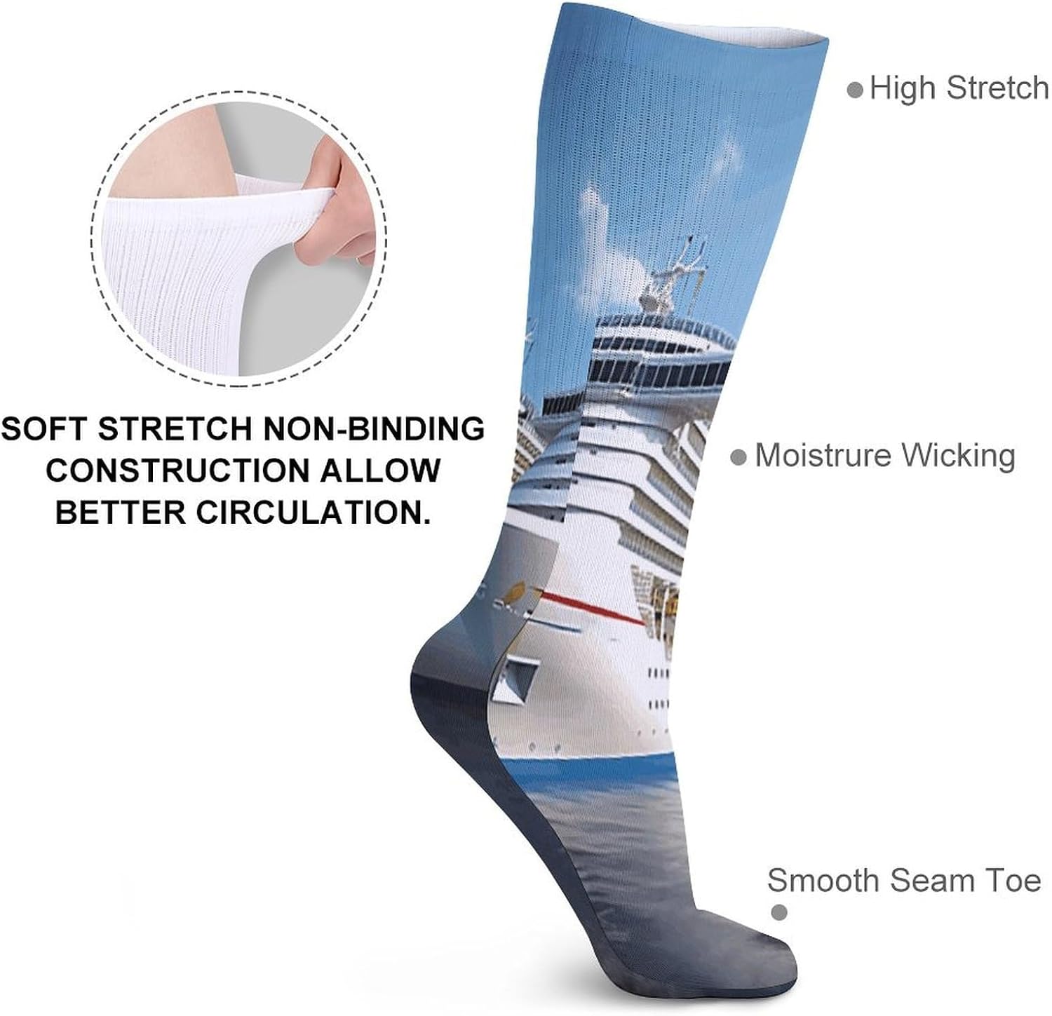 Cruise Ship Crew Socks Cozy Casual Calf Socks Lightweight Long Work Sock Breathable Athletic Sock for Hiking Sports Running 5 Pairs