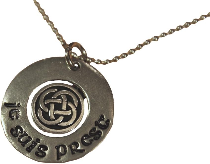 Tag Your It Outlander Inspired Necklace - Pewter Hand Stamped with Je Suis Prest and Celtic Knot on 18 Inch Chain