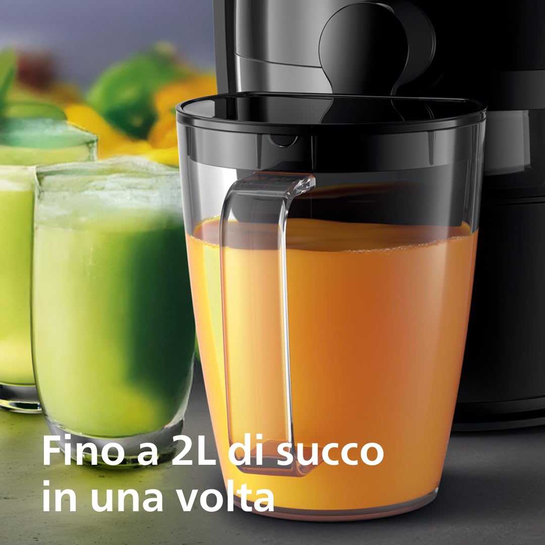 Centrifuga Philips Serie 3000 - Potenza 800W, Tecnologia QuickClean, Apertura di inserimento extra large da 75mm, Capacità 2L, Facile da assemblare e sciacquare (HR1856/70)