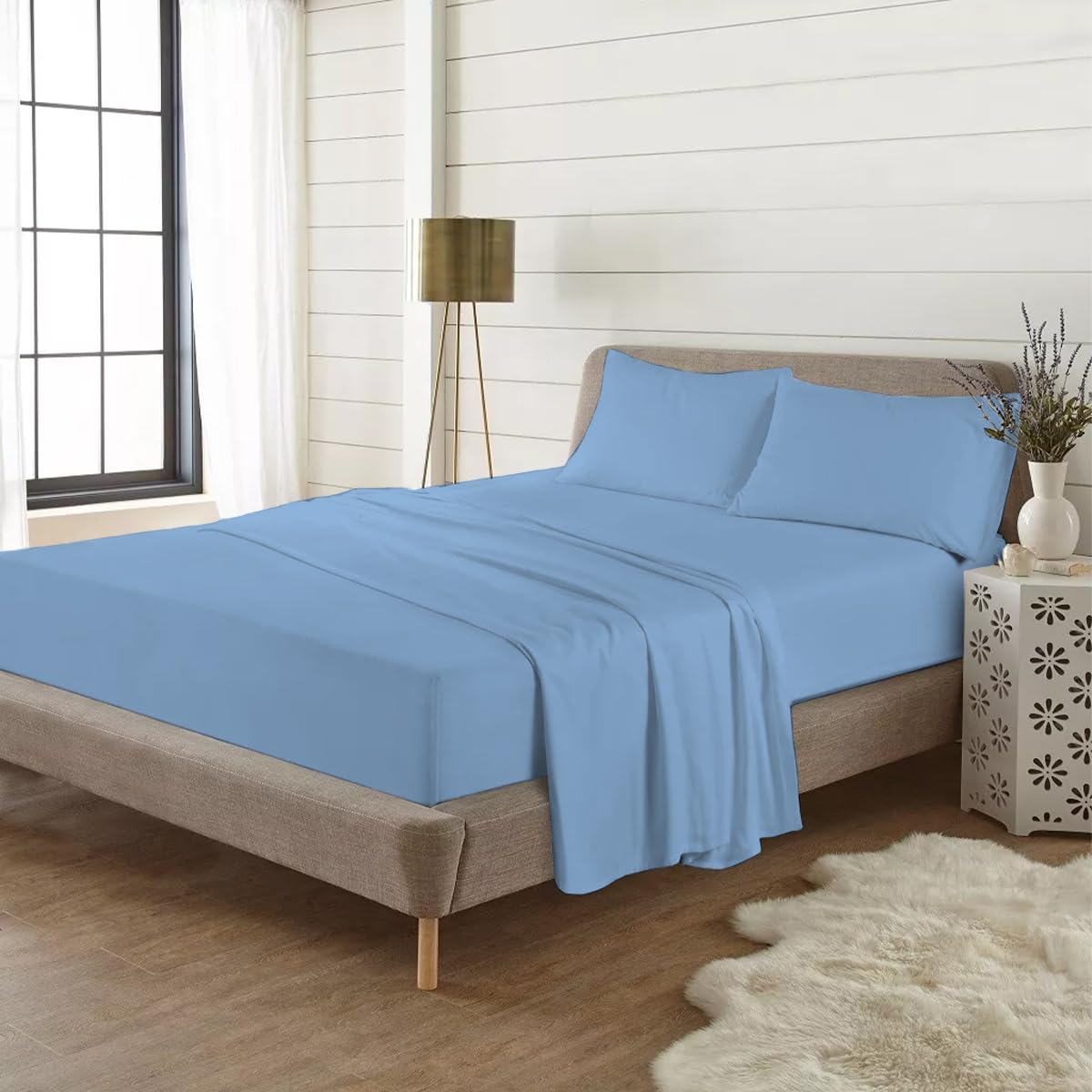 Rohi Single Flannelette Fitted Sheets 10” Deep Fit– Soft & Breathable 100% Brushed Cotton Fitted Sheet – Deep Fitted Sheet with Elasticated Corners – Stain, Shrink & Wrinkle Resistant (Blue, Single) — image 1