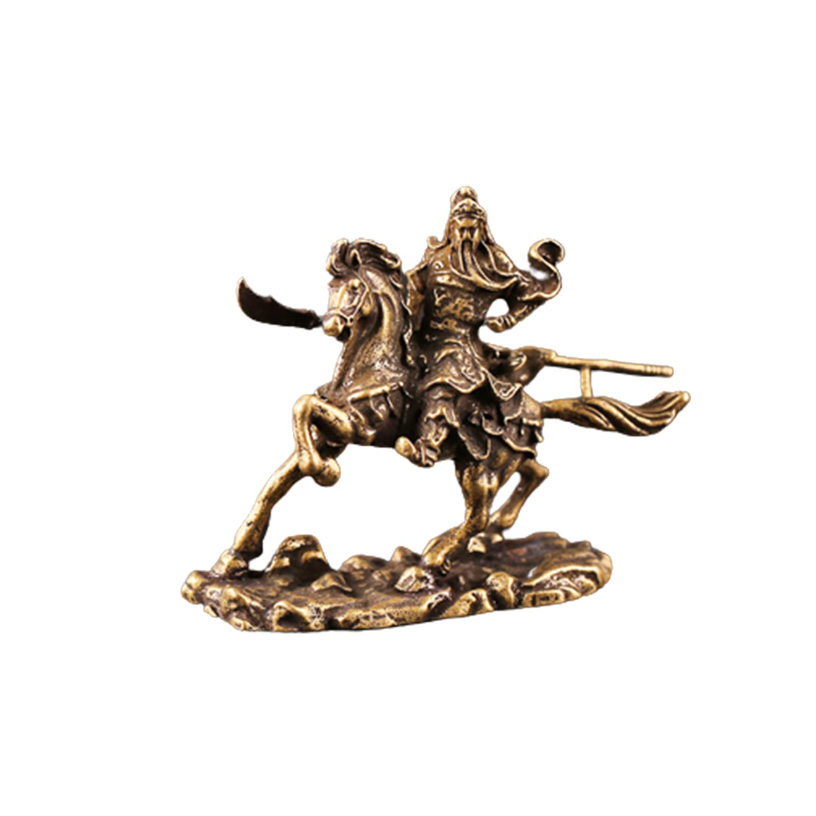 Guan Gong - Adorno para montar a caballo, diseño de bronce vivo de Guan Gong, diseño retro de Dios de la Riqueza, bronce pequeño, para oficina o escritorio