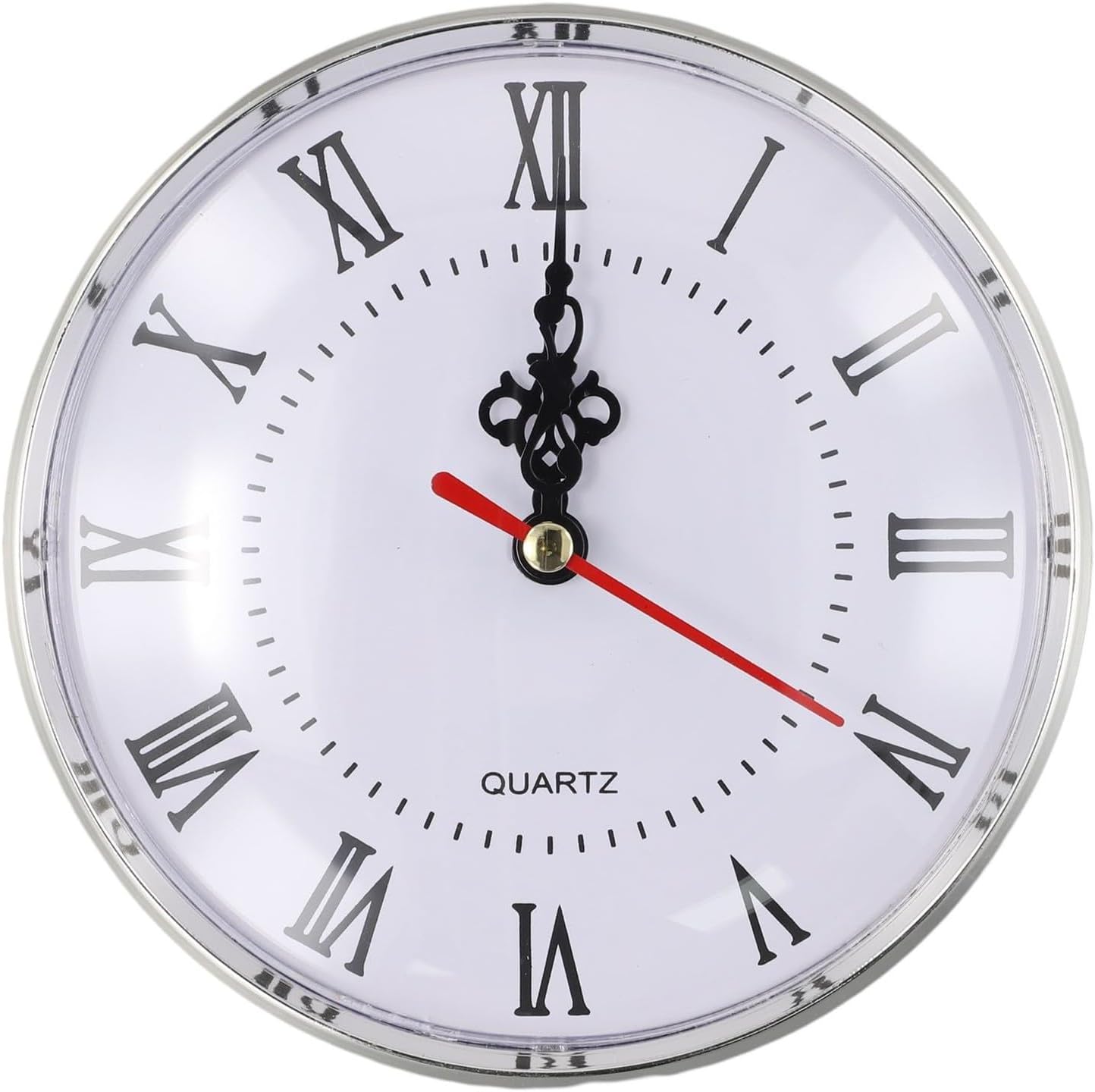 130Mm Quartz Clock Insert With Roman Numeral D-ial, Silent Movement Replacement For DIY Wall Clock Repair Projects, Gold Silver Trim, Fits 90-110mm Hole(Silver)
