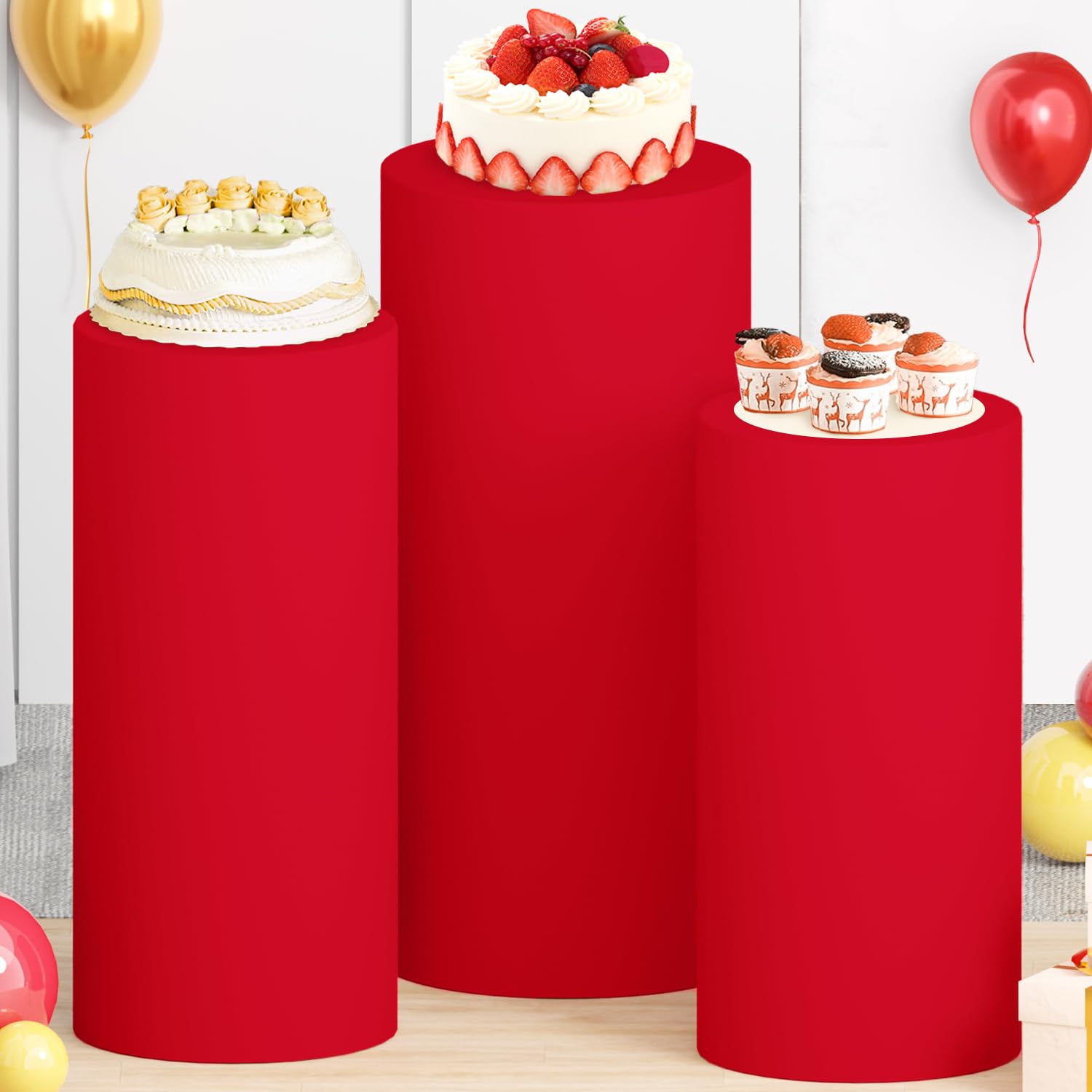 Snapklik.com : Cylinder Pedestal Stand Covers Red Set Of 3 Spandex ...