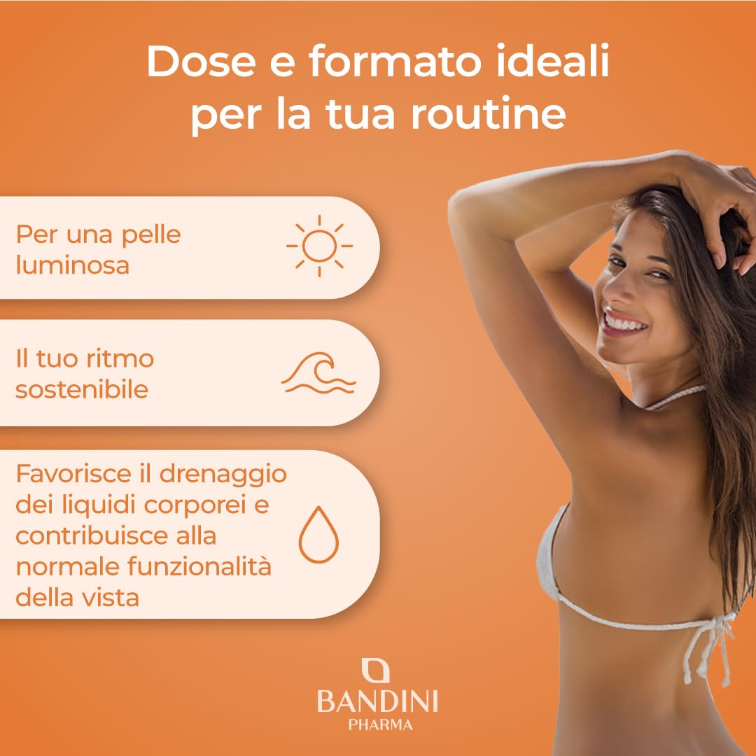 Bandini® Betacarotene | Integratore per Abbronzatura Forte Intensa e Pelle Radiosa | 180 Compresse | Apporto di Vitamina A per un Colorito Luminoso Tutto l’Anno | Sistema Immunitario