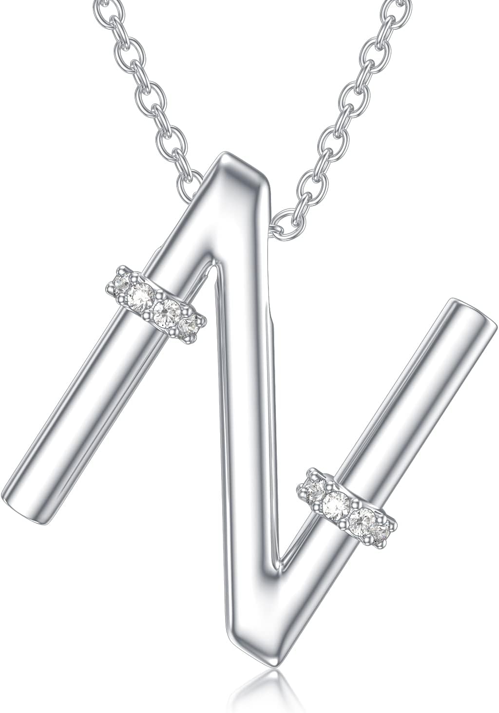 Initial Pendant Necklace 14K White Gold Plated A-Z 26 Letter Alphabet Pendant 925 Sterling Silver Jewelry Gift for Women Girls Teens