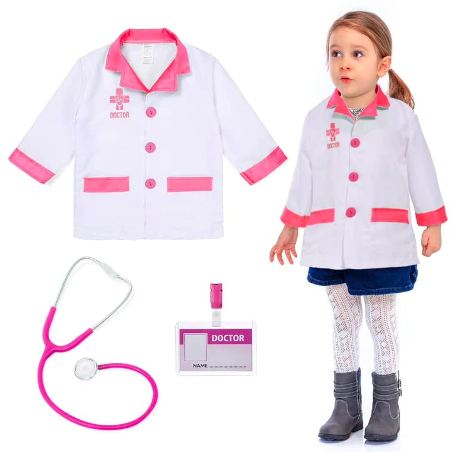Cheerful Children Toys Doctor Costume Kids includes Working Stethoscope - Doctors Outfit - Dressing Up Clothes for Girls and Boys 3-7 Years Old - Fancy Dress for Kids - For Role Play, Kids Dress Up