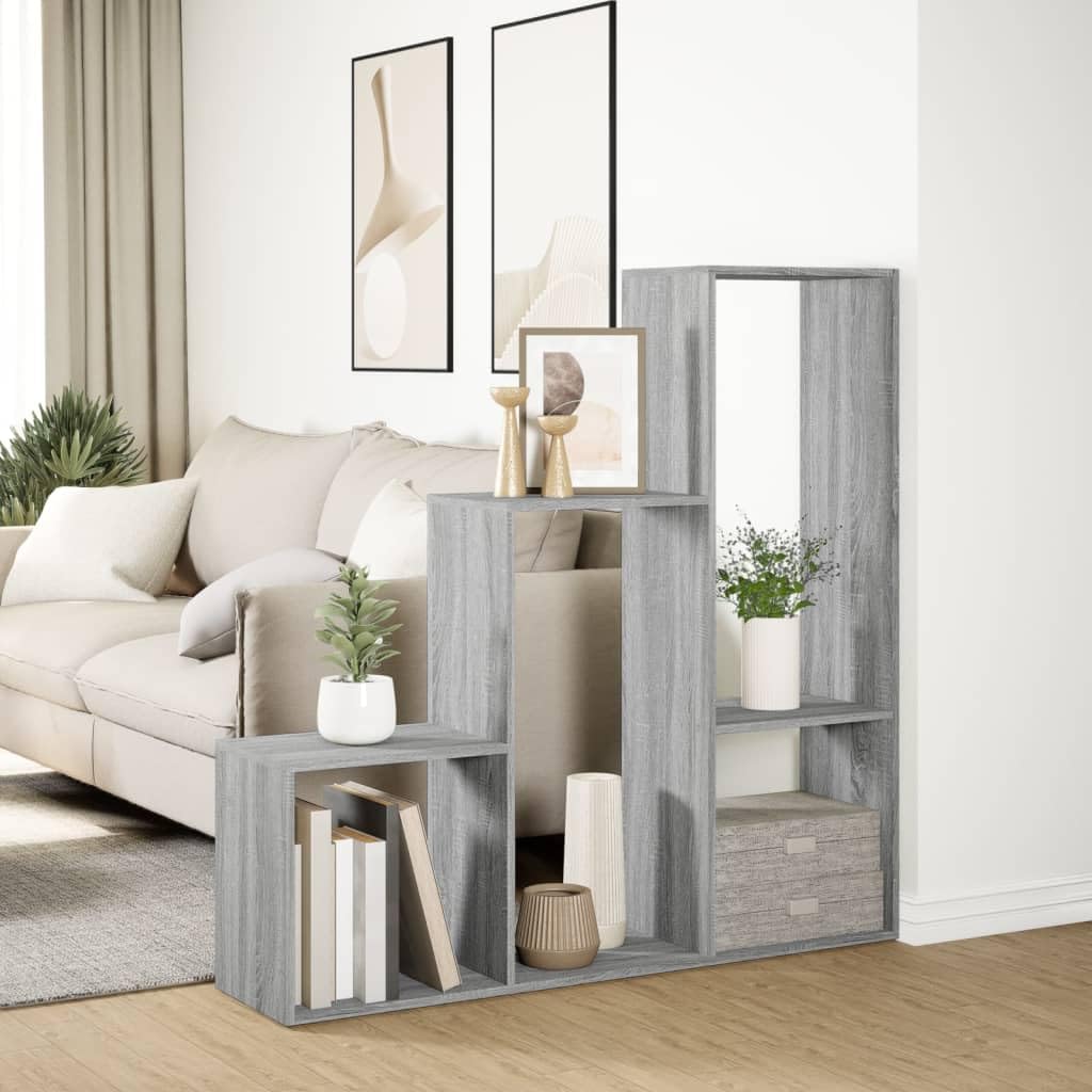 Bücherregal Raumteiler 3 Stufen Grau 123x29x123 cm | Holzwerkstoff, Feuchtes Tuch Reinigung, Vielseitig Einsetzbar, Flexible Aufstellung