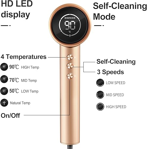 Miniatura 5 de Secador de pelo, 110000 rpm, secador de soplado iónico negativo profesional de bajo ruido, secado rápido, cuidado de iones negativos, control de