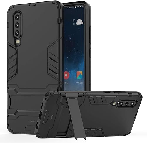 WLDDWL Huawei P30 HA lle  TPU Hartplastik Dual Layer Hybrid Ultra Bumper StoAYfest SchutzhA lle fA r Huawei P30 mit StA nder Schwarz