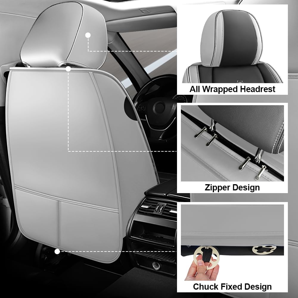 Seat Covers Fit for Cadillac XTS 2012-2019 Nappa Faux Leather Car Seat Covers, Breathable and Comfortable seat Cover, Car Seat Protector Interior Accessories(Black Gray,Front Set)