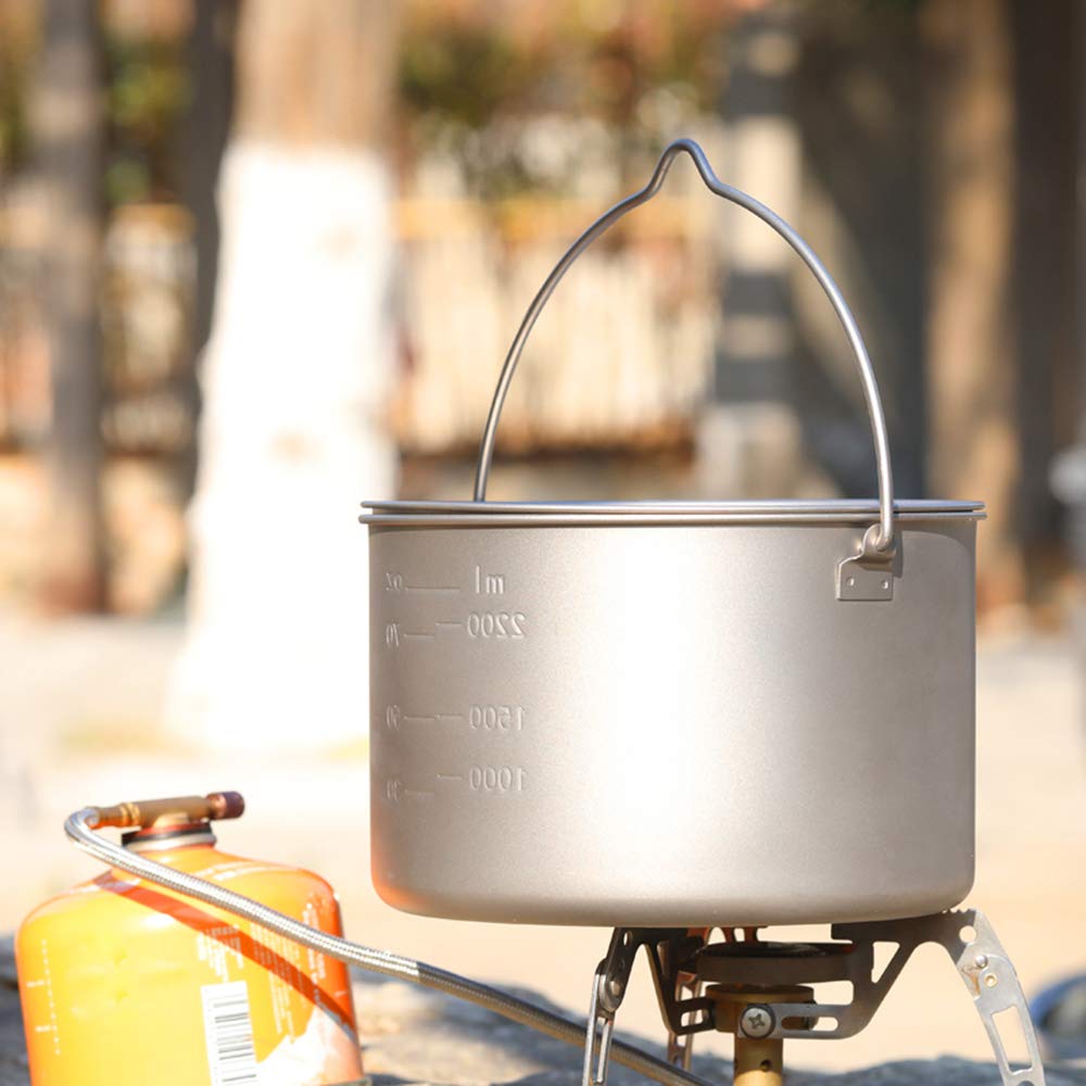 Lixada Topf aus Titanium, 2800ml Camping Titan Pot, Tragbarer Hängetopf mit Deckel, für Outdoor, Camping, Kochgeschirr, Picknick, Ultraleicht 302g
