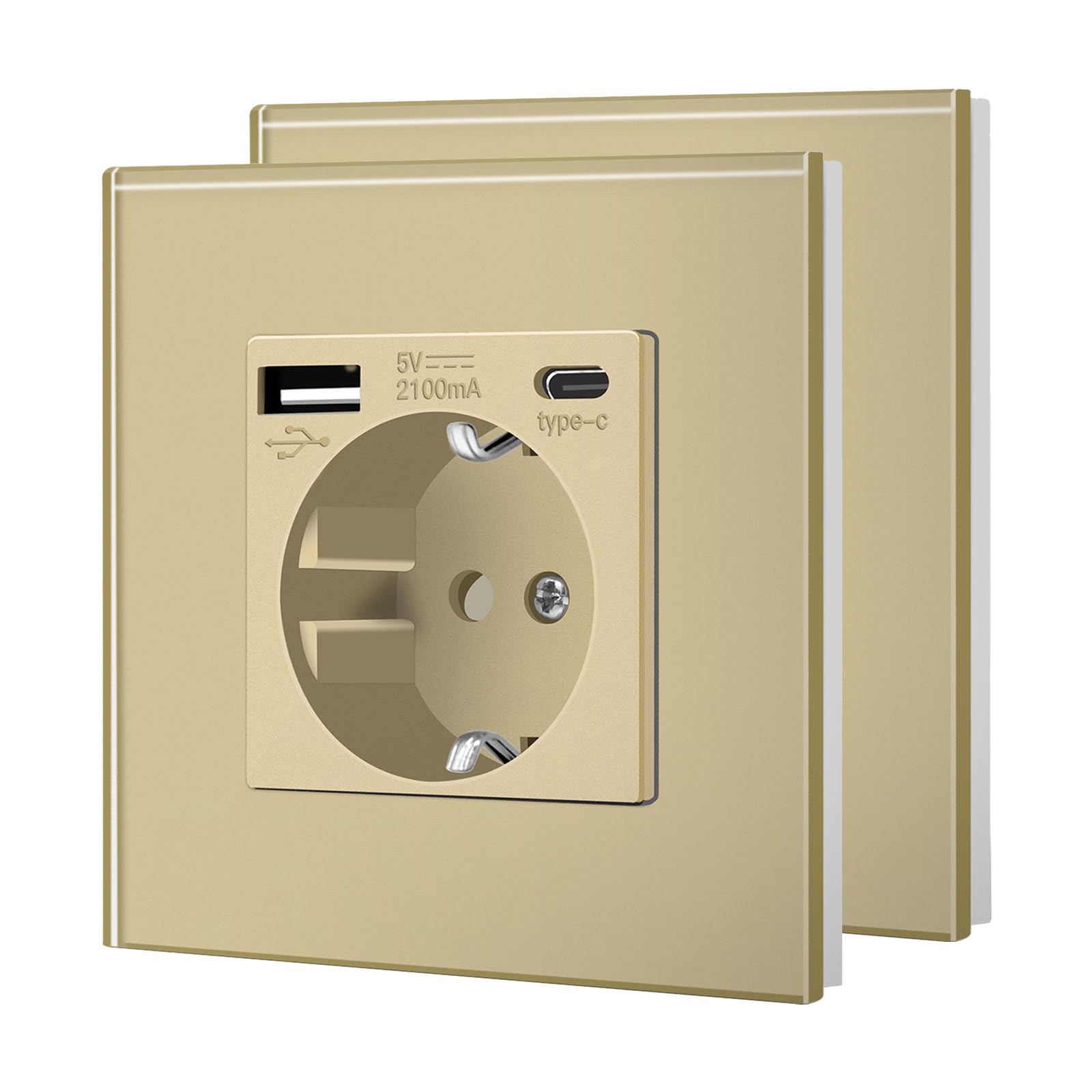 BSEED Enchufe de Pared con USB C,Enchufes Dobles Empotrados con Cristal,Toma de Corriente,Seguridad infantil,Fácil de Instalar,M Serie,2 Enchufes con USB y Tipo C,157mm Blanco — view 32