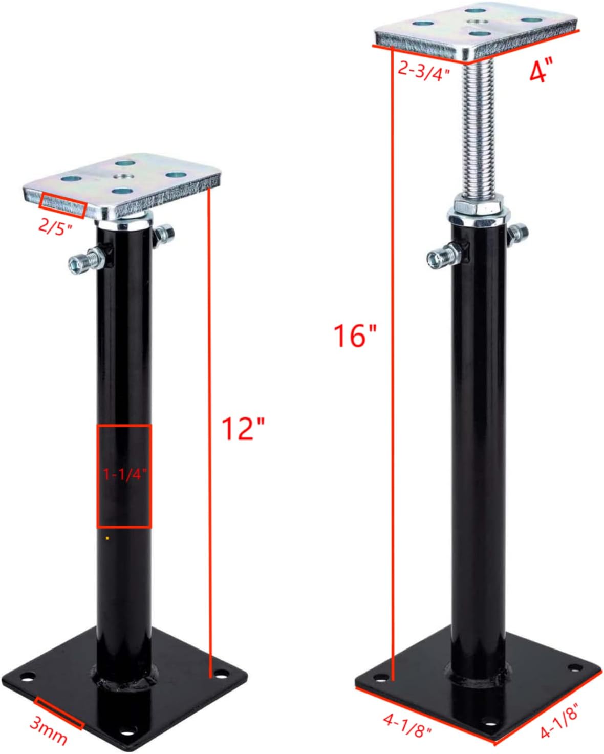 2 Pack Floor Jacks, Basement Use, Telescoping Jacks with 12"-16" Adjustment Range