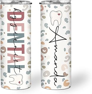 Hyturtle Personalized Dental Hygienist Skinny Tumbler - Birthday Appreciation Gifts For RDH RDA - Dental Hygienist Gifts for Men Women - Boho Dental Gifts - Custom Name 20oz Stainless Steel Tumbler