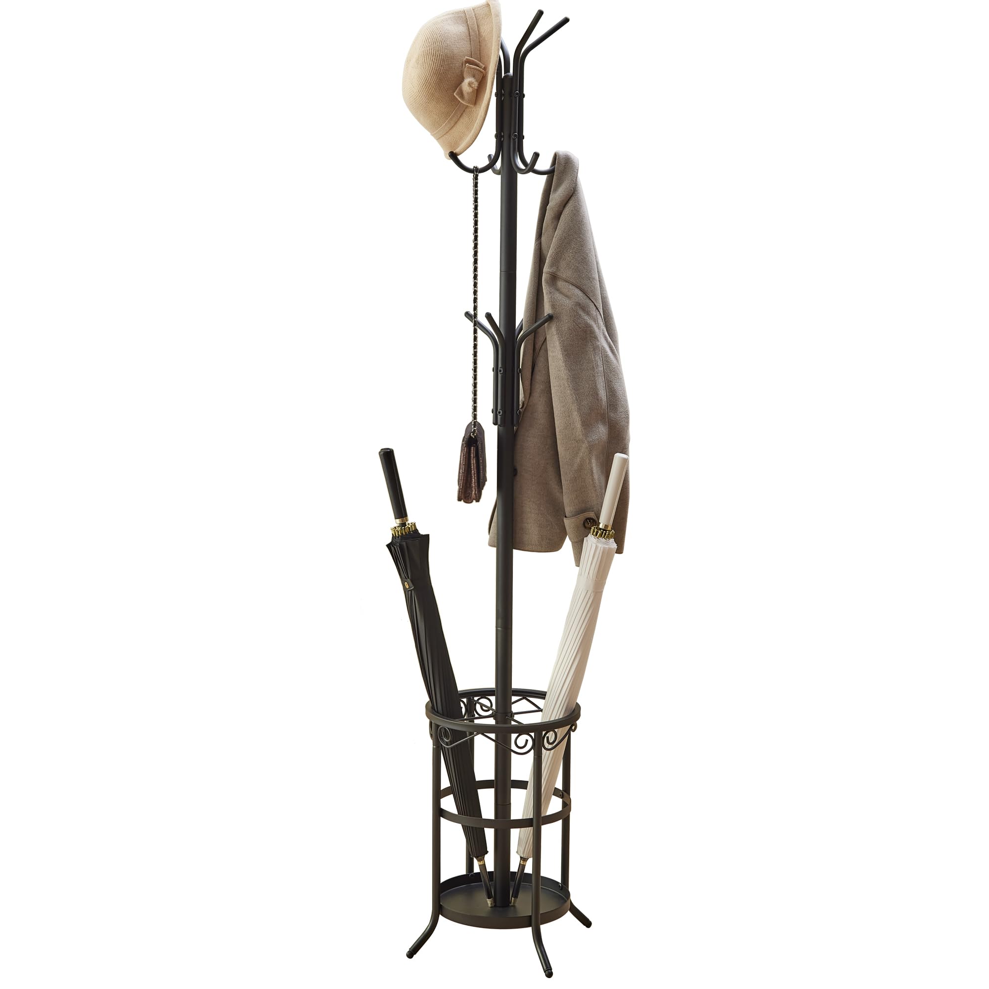GHWIE Freestanding Coat Rack Stand with Umbrella Holder and Hat Hanger Organizer Rack
