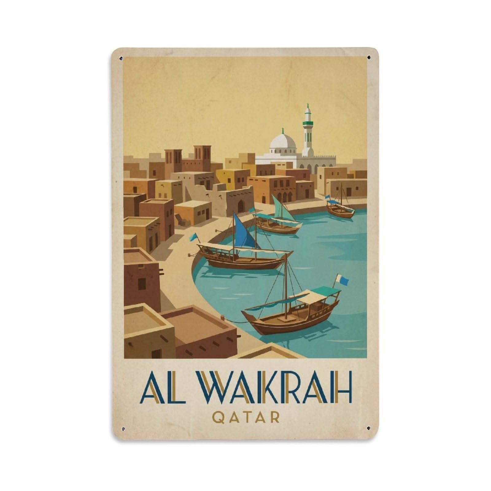Metal Tin Sign Travel Retro Qatar Al Wakrah