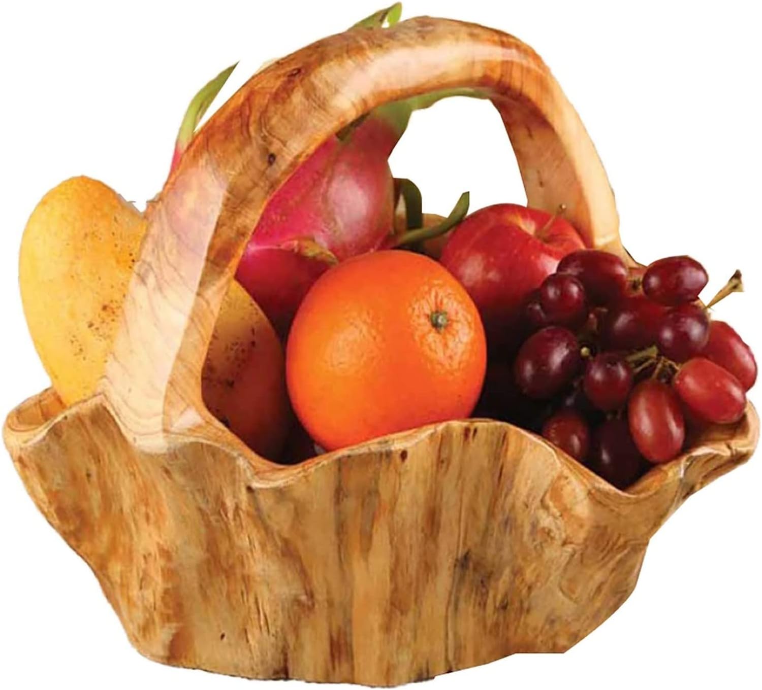 Fruit Stand French Picnic Storage Basket,Retro Hand Carved Fruit Bowl With Handle