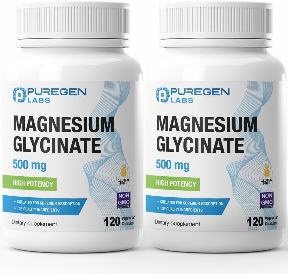 Magnesium Glycinate 500mg [High Potency] Veggie Caps, Chelated for Superior Absorption, Non-GMO, NO Gluten and Dairy, Gentle on Stomach | Total 240 Capsules