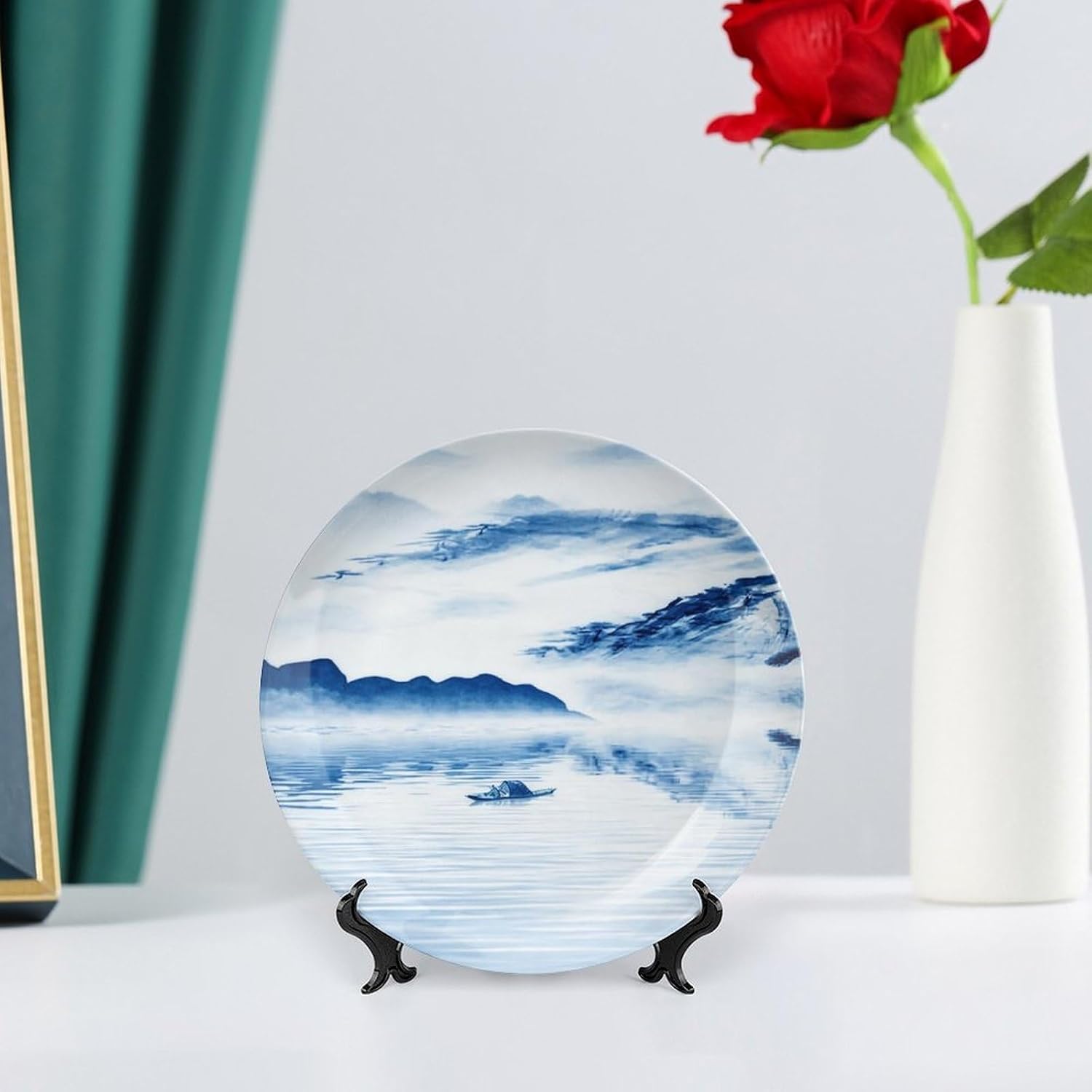 Vast Lake Boat Bone China Decorative Plate, Grand Wall Decor, Room Accent for Living Room Bedroom Bone China Decorative Plate, 6inch Wall Art Home Decor