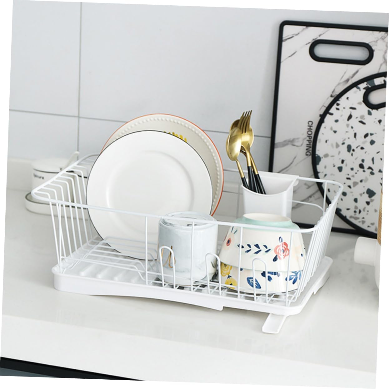 Multifunctional Kitchen Storage Rack Iron Art Drainer Rack with Utensil Holder Versatile Organizer for Home Kitchen Outdoor Events White