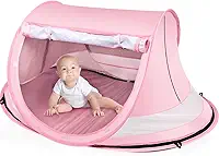 Barraca de praia para bebês, grande tenda de praia pop-up para praia, barraca portátil de viagem para bebês com rede mosquiteira, barraca de brincar para bebês, proteção UV FPS 50+, abrigos solares