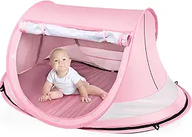 Barraca de praia para bebês, grande tenda de praia pop-up para praia, barraca portátil de viagem para bebês com rede mosquiteira, barraca de brincar para bebês, proteção UV FPS 50+, abrigos solares