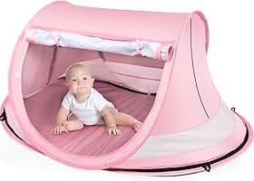Barraca de praia para bebês, grande tenda de praia pop-up para praia, barraca portátil de viagem para bebês com rede mosquiteira, barraca de brincar para bebês, proteção UV FPS 50+, abrigos solares