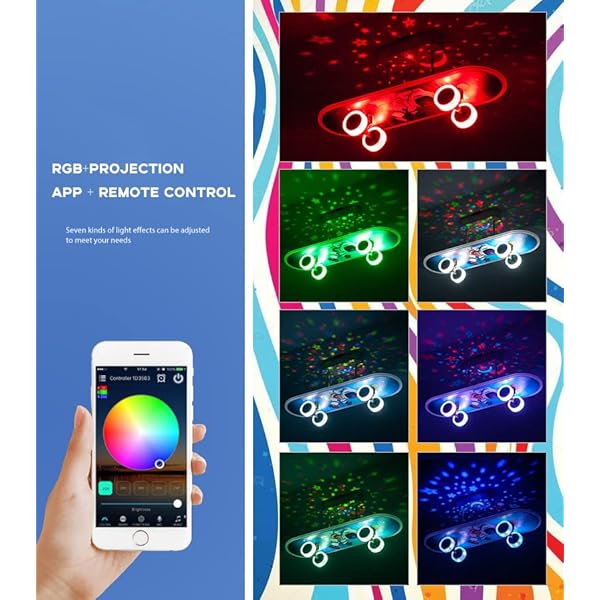 HWCX-LICHT Luces de techo LED Regulables de 33 W para Niños, Luz de Techo con Diseño de Monopatín RGB Proyección para la Habitación de Las Niñas con Control Remoto, luz habitación de los niños