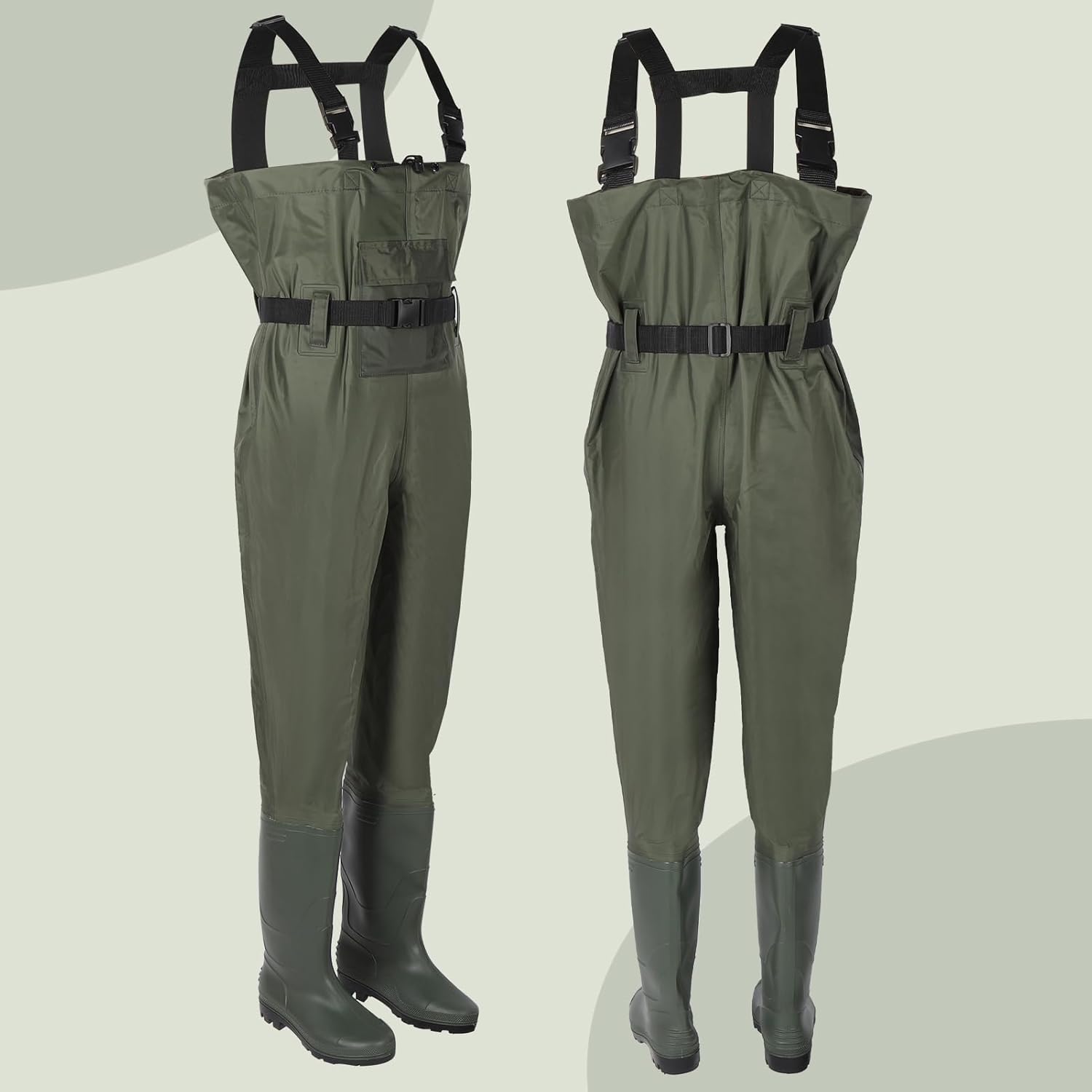 Fishing Wader for Men Women Water Resistant Breathable Wading Pants with Boots Chest Pocket and Adjustable Strap