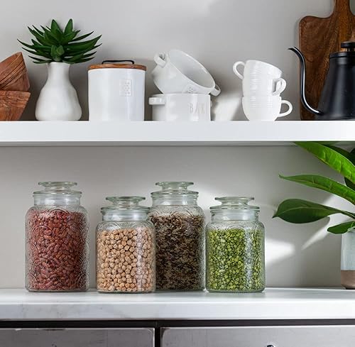 Miniatura 3 de Juego de 4 recipientes de vidrio vintage con tapas herméticas, para almacenamiento y organización de alimentos de cocina