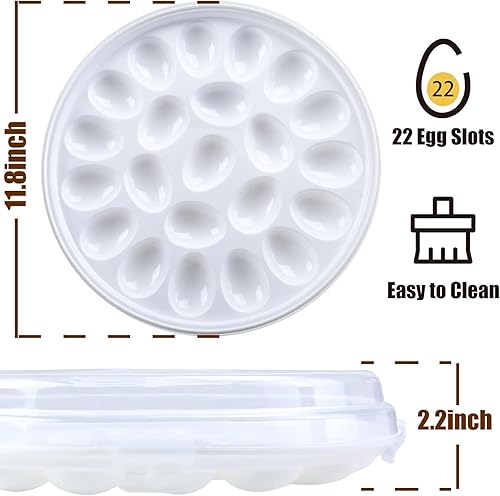 Miniatura 3 de HANSGO Recipientes para huevos con tapa, bandejas portadoras de huevos con 22 ranuras para fiestas navideñas y cocina en casa, color blanco