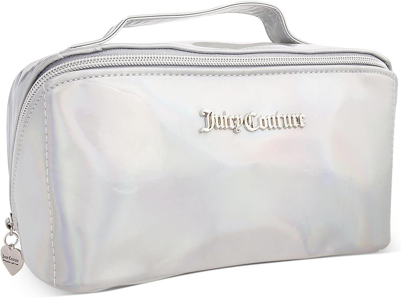 Juicy Couture White Makeup Bag Cosmetics Organizer Travel Essentials Cross Zip Iridescent