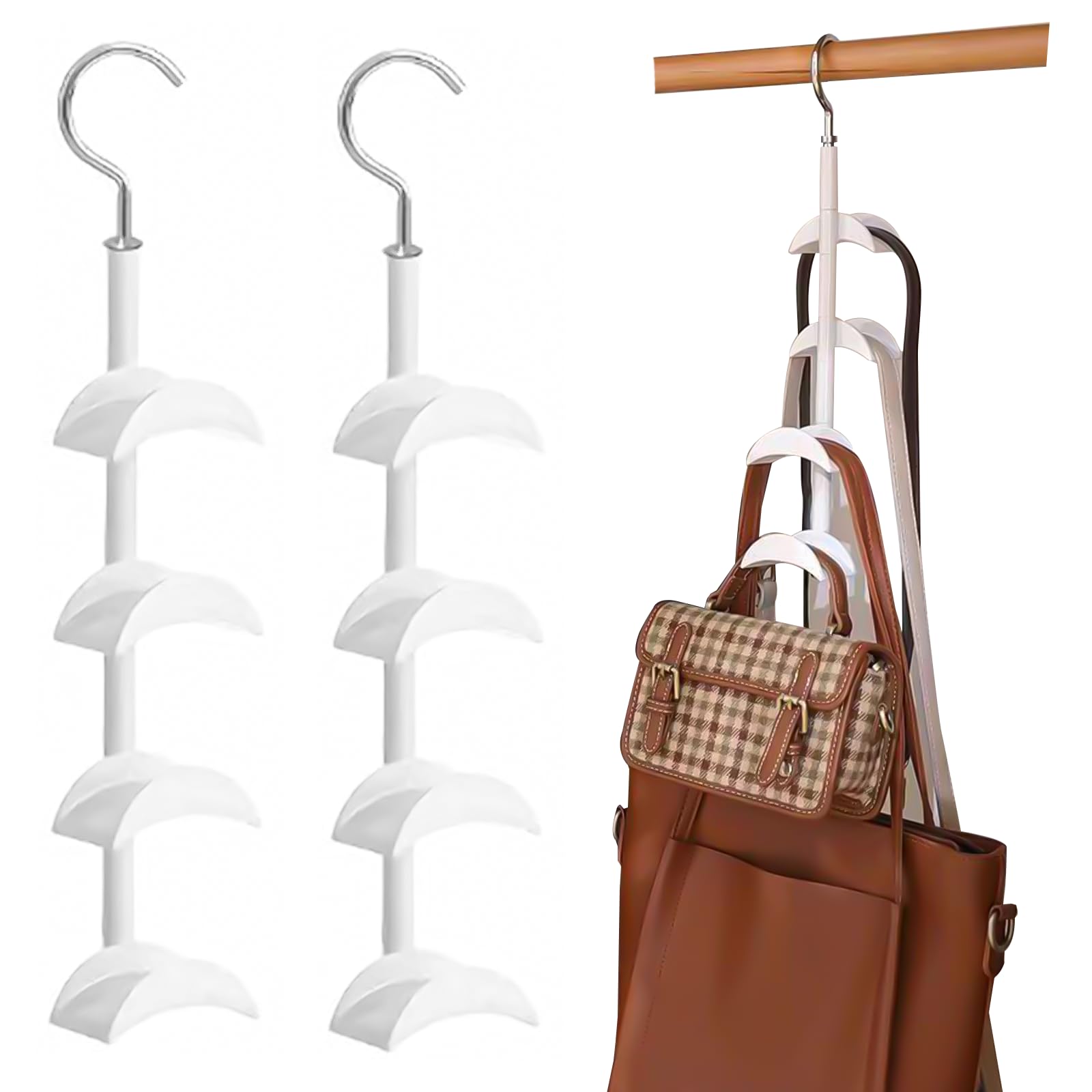 2 Pz Porta Borse da Armadio,Gancio Rotante a 360 Gradi da Appendere per Borsa,Organizer da Appendere per Borsa,Appendi Borse da Armadio per Cravatte, Sciarpe, Panni (Bianco)