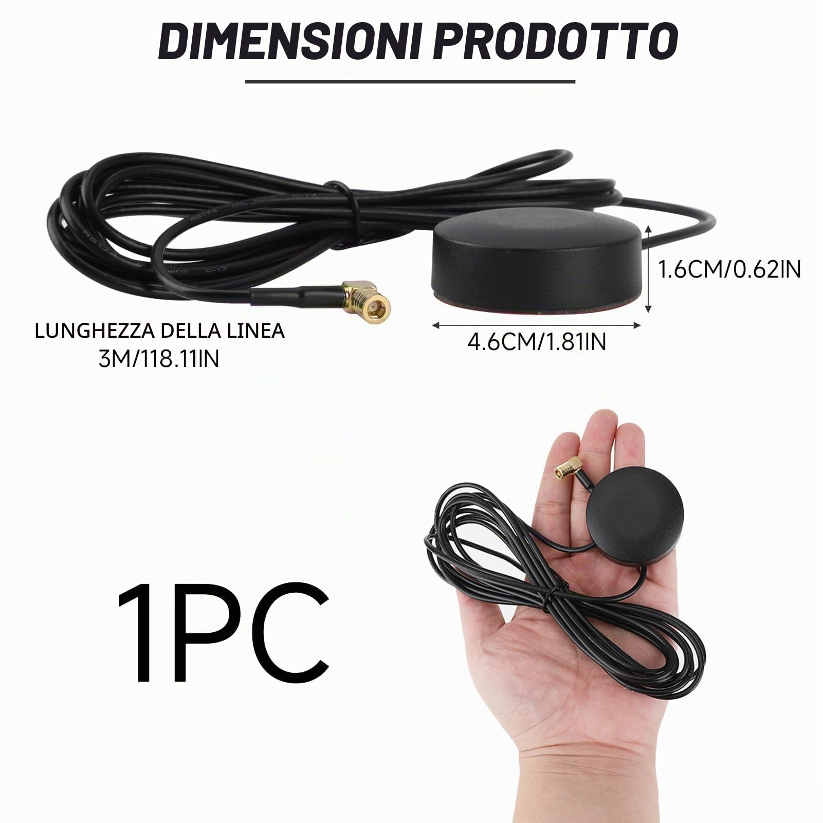 Antenna DAB/DAB+ YOUNLEN Per Auto, Adattatore SMB, Cavo 3 Metri, Amplificatore Di Segnale 18±2dB, Frequenze VHF E L-Band, Facile Da Installare Su Lunotto, Compatibile Pioneer, Kenwood, Alpine, Pure, JVC E Altre - 2