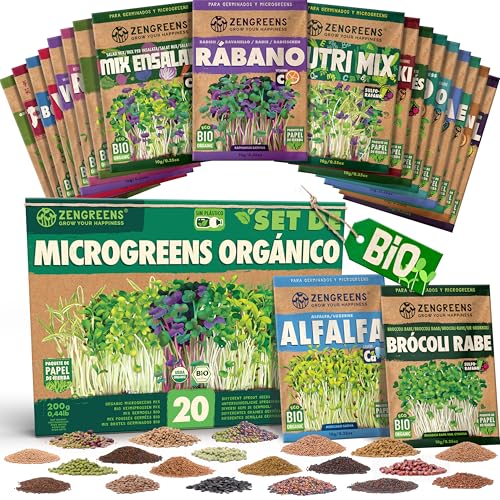 ZenGreens® - Semillas germinadas eco set de 20 - semillas de germinados - fácil cultivo en un tarro de brotes o bandeja de semillas - paquete a granel - 20 variedades diferentes - set de 20