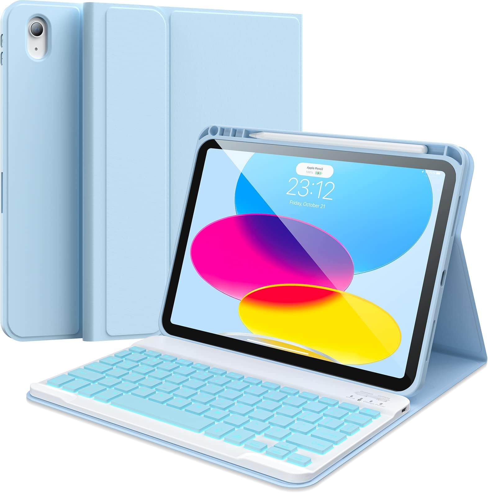 ALIWLHOF for iPad Pro 13 Inch Case with Keyboard (M5/M4, 2025/2024),iPad Pro 13 Keyboard Case with Easy-Set Magnetic Stand，7 Colors Backlight - Multi-Touch (Blue)