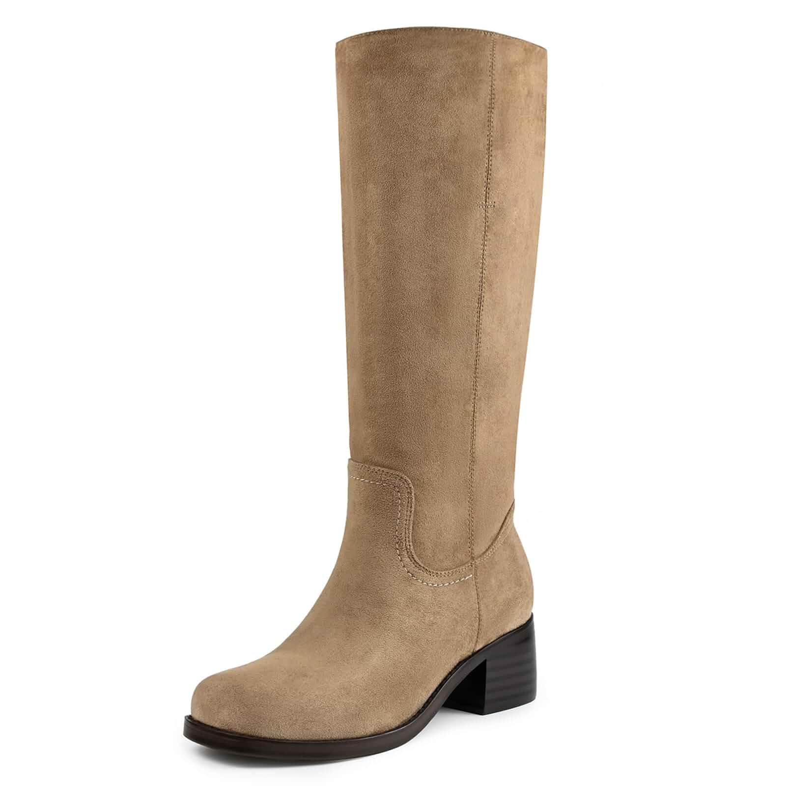 Women's Platform Knee High Riding Boots Square Round Toe,Chunky Block Heel,Wide Calf,Pull‑on Design,Long Shaft,Campus Daily Boots