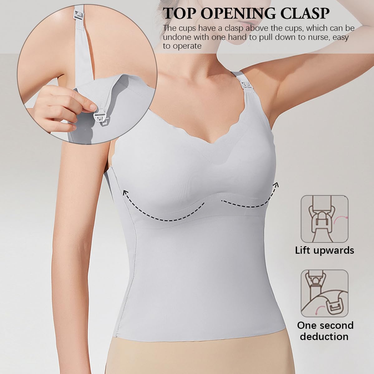 Damen Stilltop Nahtloses Unterhemd BH-Hemd, 2er Pack Mutterschaft Tanktop mit Eingebautem BH Bügelloser Gepolstert Spaghetti Tops für Stillen Schlaf Camisole Freizeit und Alltag