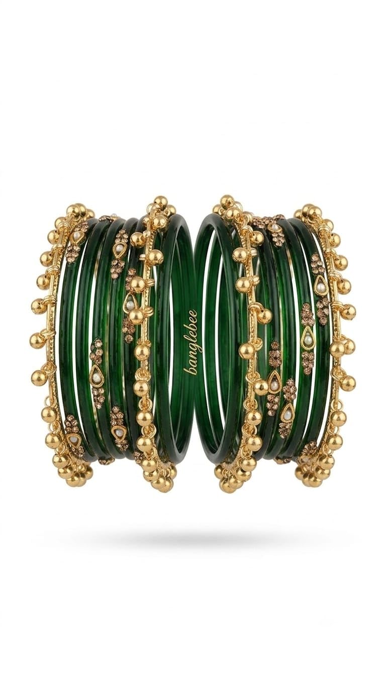 BANGLEBEE Sawan Special Glass Bangles Set for Women Green Glass Bangle Set for Women Gold-Plated Bangles Traditional Bridal Chudi for Teej, Karwa Chauth, Raksha Bandhan, Diwali & Wedding set of 16-image-11