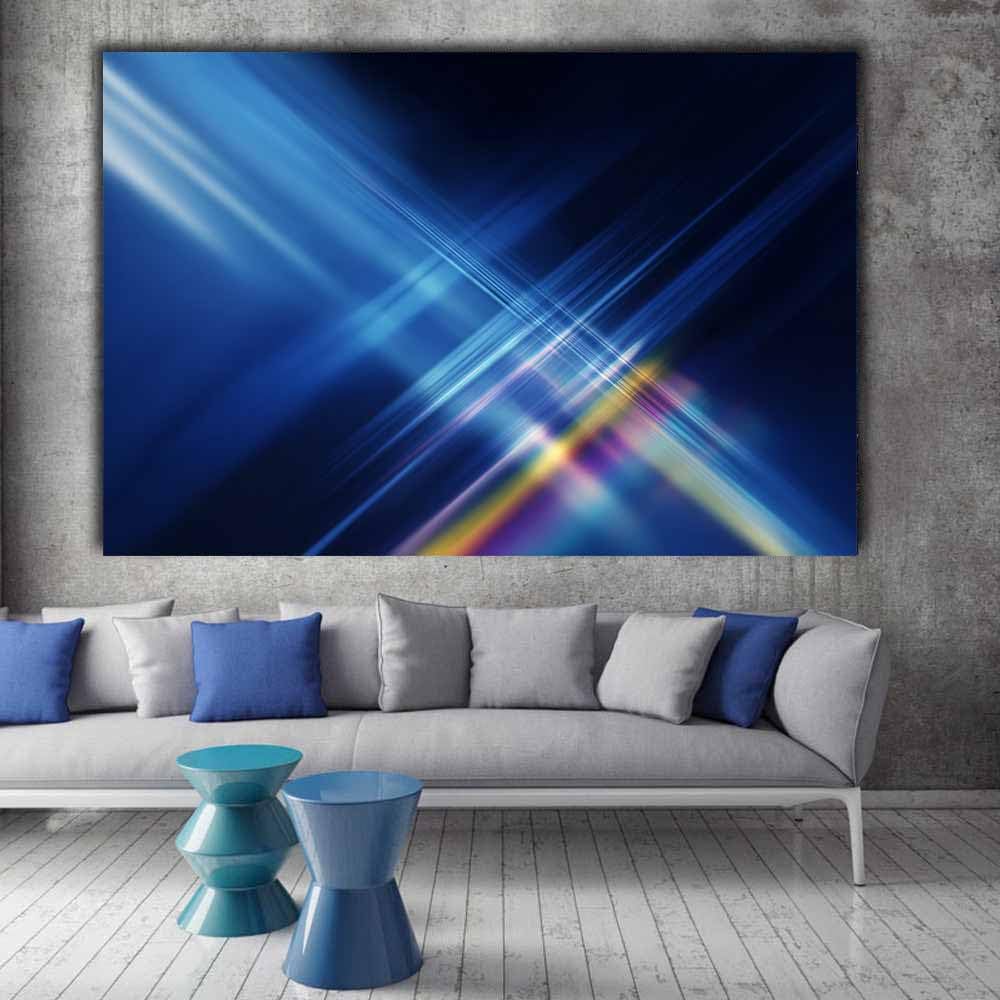WUFIEA Ogólny abstrakcyjny obraz na płótnie niebieska linia przecięcie do salonu sypialni biura dekoracja (niebieski 65) - 40 x 60 cm oprawiony