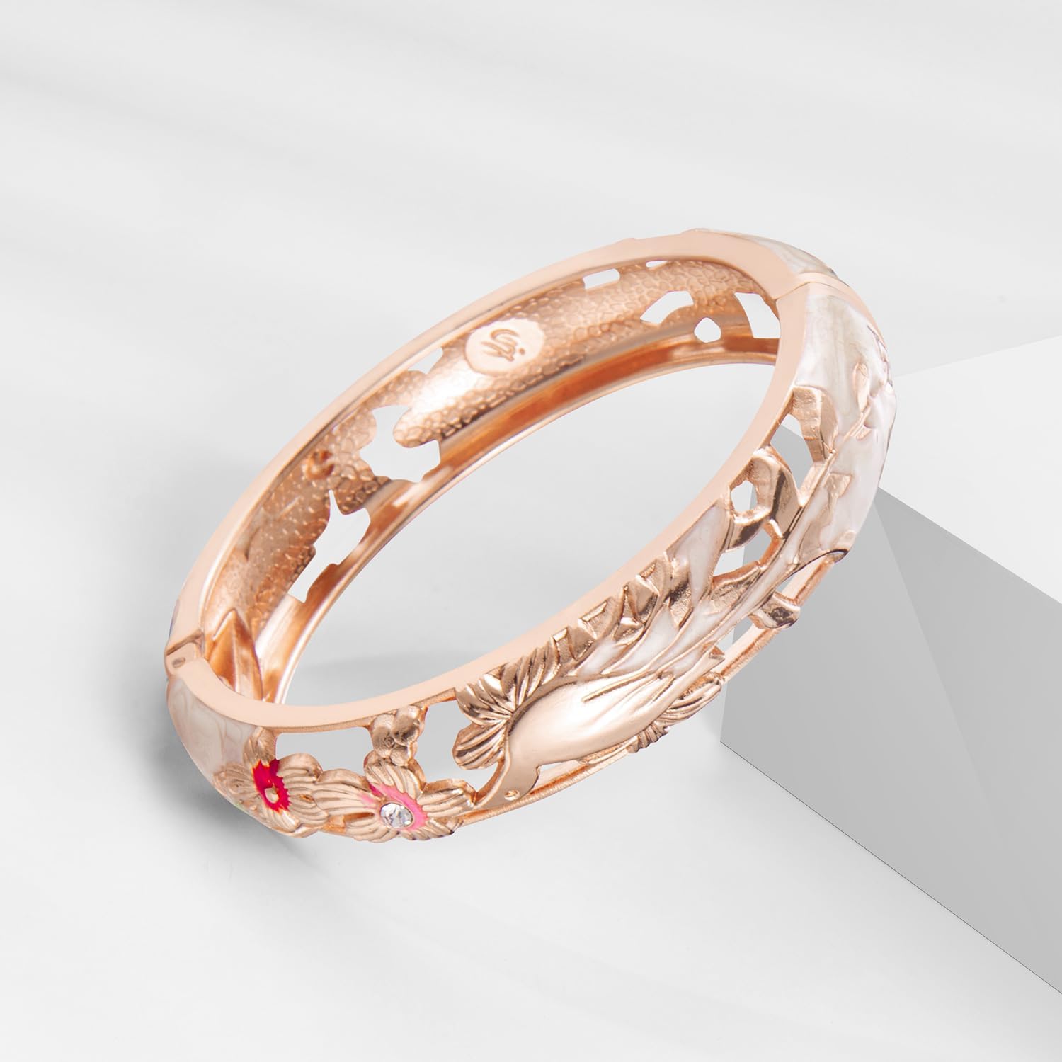 UJOY Colors Handcraft Jewelry Cloisonne Bracelet Enamel Hollowed Bird Spring Hinged Womens Bangles Gifts Box 88A31-55C49 - Image 6