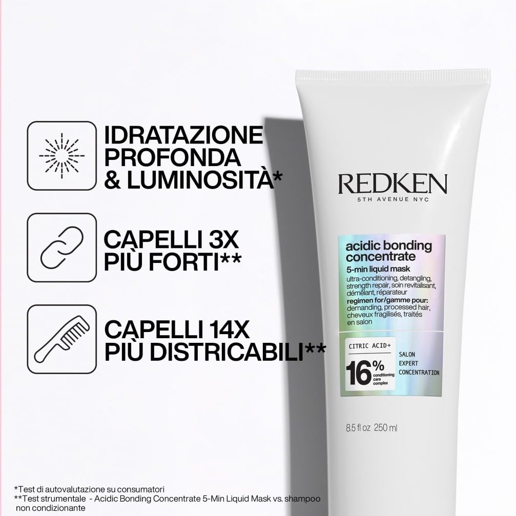 Redken Maschera Liquida Riparatrice, Azione in 5 Minuti, Ripara I Legami, Ultra Idratante, Per Capelli Secchi e Danneggiati, Acidic Bonding Concentrate, 250 ml