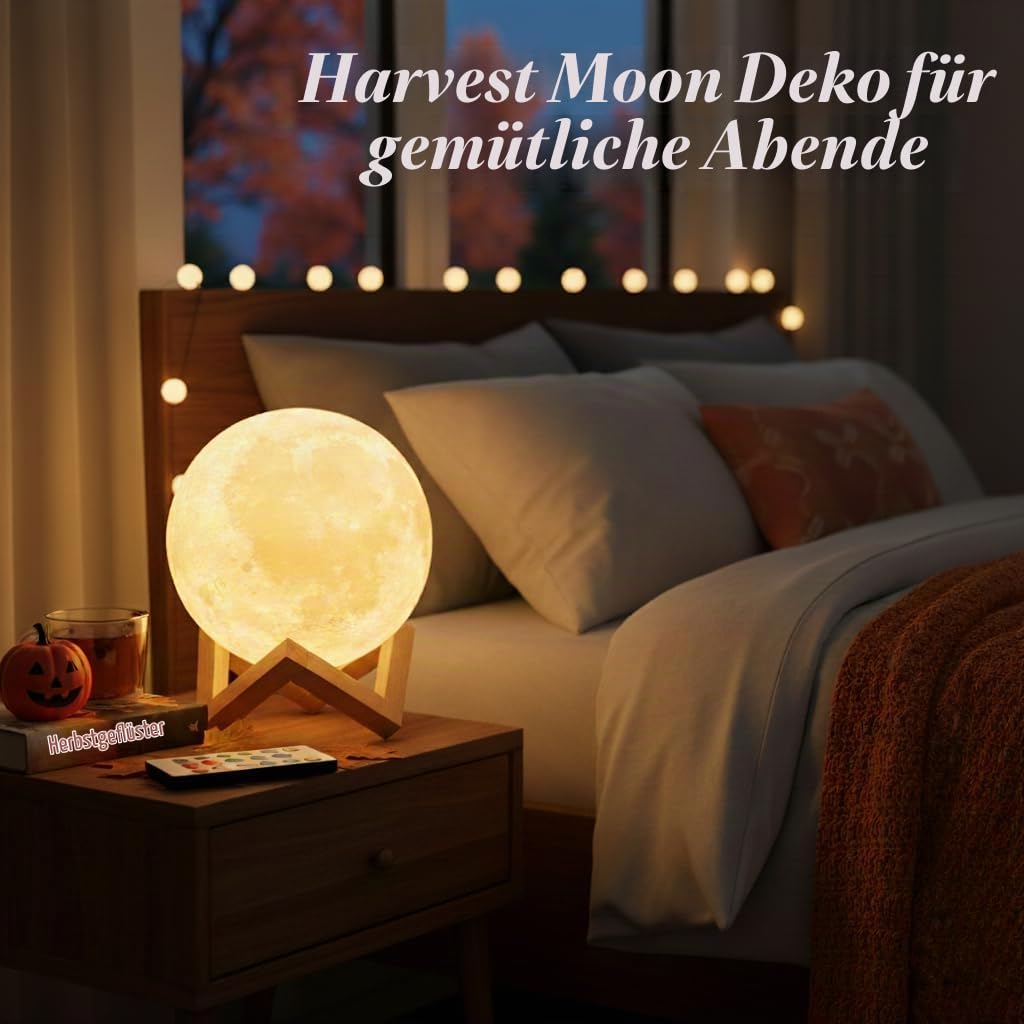 Mydethun 2025 Geschenke für Weihnachten Aktualisieren 16 Farben Mondlampe mit Holzsockel, 18cm LED 3D Mondlicht, Fernbedienung, Nachtlicht, Lampe für Kinder,Mädchen,Schlafzimmer,Heimdekoration
