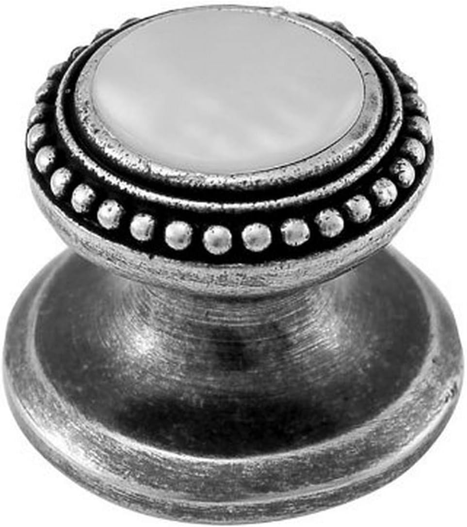 Vicenza DesignsVicenza Designs K1147 Mother of Pearl Gioiello Round Stone Insert Style 8 Knob, Small, Antique Silver