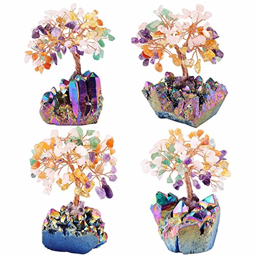 Mookaitedecor Colorful Crystal Tree, Quartz Cluster Rainbow Titanium Crystals Base Bonsai Money Tree For Wealth And Luck #TOP3