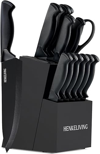 Miniatura 9 de Knife Set, 14-Piece Kitchen Knives Set with Block, German High Carbon Stainless Steel, Ergonomic Non-Slip Handles, BlackSilver