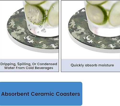 Miniatura 4 de Coasters for Drinks,Camouflage Texture Absorbent Cork Coasters Fashion Camo Green Set Coasters Reusable Coasters for Home Office Coffee Bar