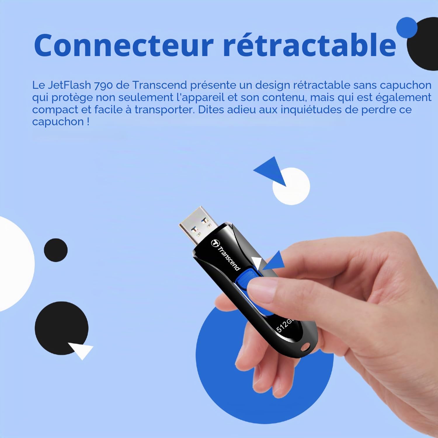 Transcend JetFlash 790 Clé USB 512Go USB 3.1 Gen 1, Noir - TS512GJF790K
