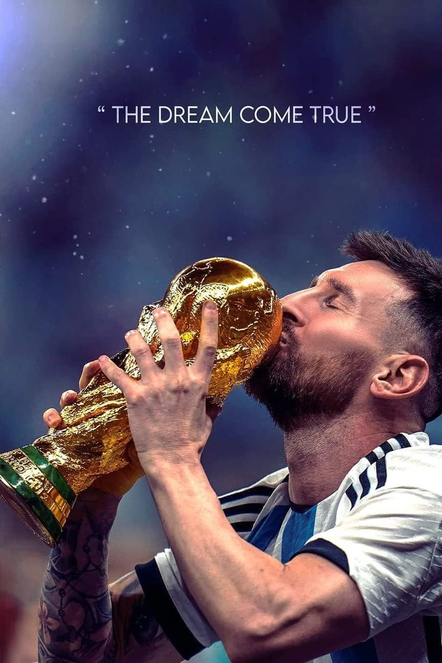 KARTMEN Soccer Superstar Lionel Messi Dreams comes True, Messi Poster, Football Star Soccer Legend 12" x 18" Wall Art Print Poster, Motivational Sports Poster for Gym Office Home Decor, 300 GSM